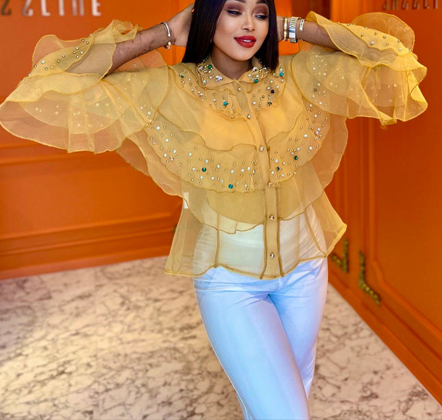 Gold Ruffle Embellished Blouse