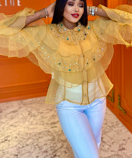 Gold Ruffle Embellished Blouse