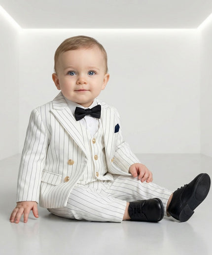 Boys' Pinstripe Slim Fit 5-Piece Suit Set: Wedding Ring Bearer Baptism Graduation Birthday Party Photoshoot