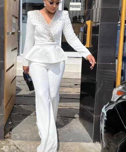 Pink Embellished Jumpsuit Palazzo Wide-Leg Pants: Wedding Guest Birthday Party Engagement Ceremony Sunday Service