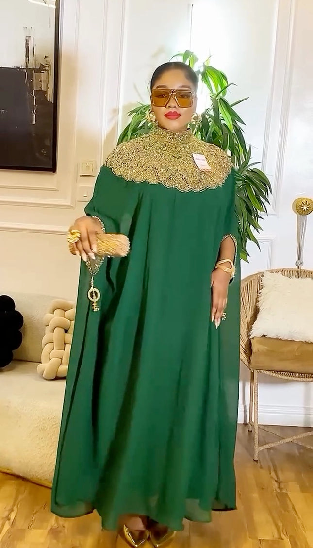 Beaded Embroidery Gold Kaftan with Sleeve Tassels | Women's Party Maxi Dress Engagement Wedding Guest