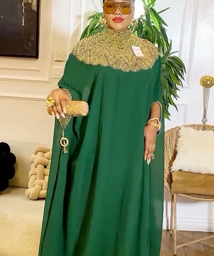 Beaded Embroidery Gold Kaftan with Sleeve Tassels | Women's Party Maxi Dress Engagement Wedding Guest