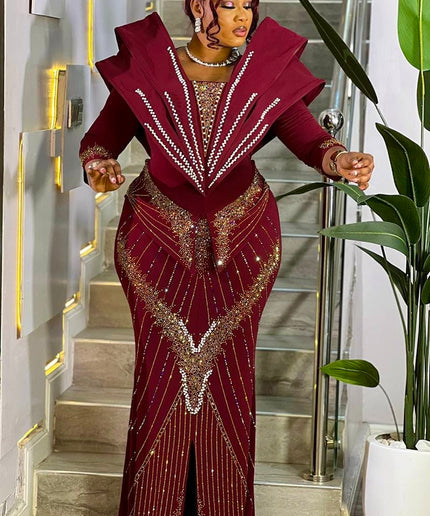 Glamorous Purple Embellished Structured Shoulder Maxi Dress for Party Wedding Guest Cocktail Birthday Photoshoot Church Gala Anniversary Mother of The Bride Outfit