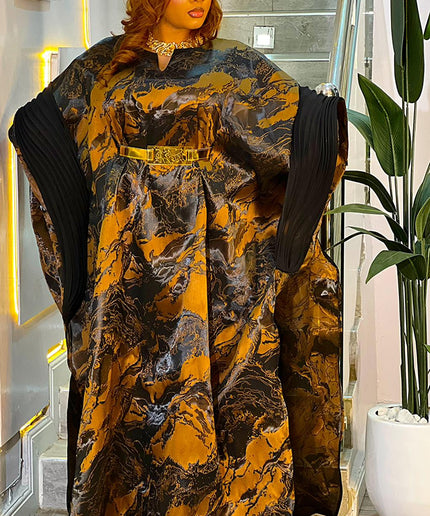 Brown Kaftan Brocade Dress & Matching Headband, African Bubu Wedding Guest Attire Engagement Ceremony