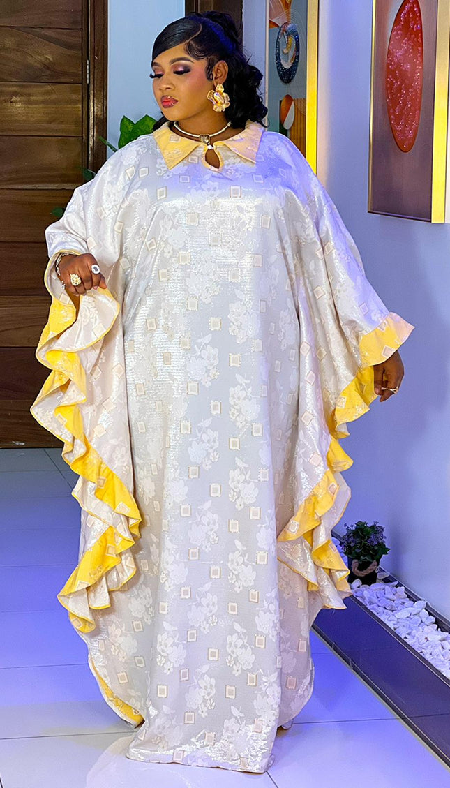 White African Bubu Ruffled Brocade Dress - Wedding Guest Mother of The Bride