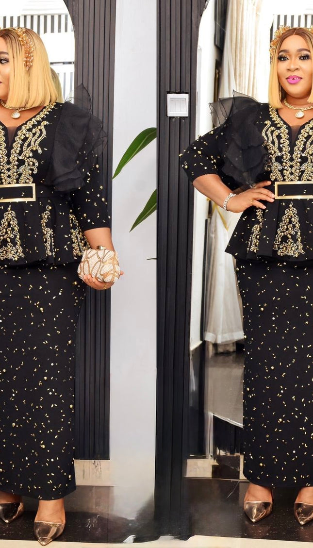 Beaded Embellished Peplum Maxi Dress | Mother of The Bride Wedding Guest