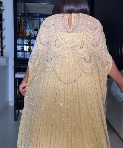 Embellished Kaftan Dress, Black Beaded Wedding Guest Dress, Plus Mother of The Bride A-Line Maxi Gown Long Floor Length