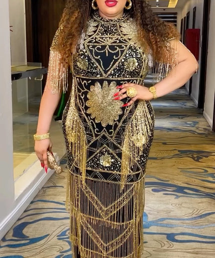 Fringe Crystal-Embellished Maxi Dress | Wedding Gala Birthday