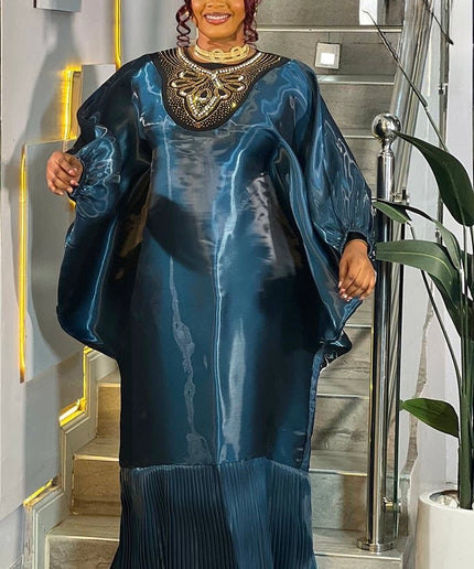 Elegant Black Liquid Organza Beaded Embellished Pleated Kaftan Maxi Dress for Mother of The Bride Engagement Birthday Party Church Anniversary African Bubu Gown Wedding Guest Outfit Formal Evening Gown