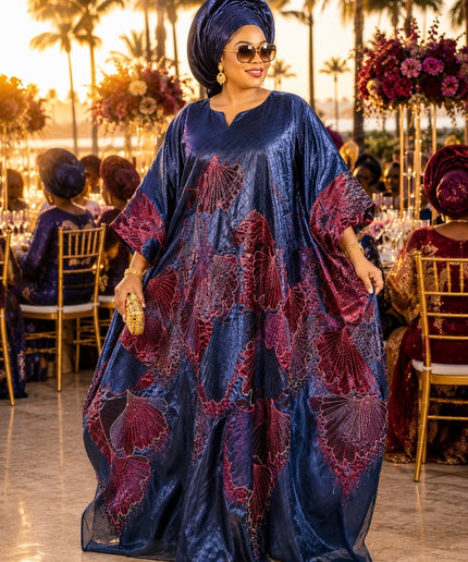 Always Lovely Blue Brocade Floral Kaftan Dress African Bubu Wedding Guest Attire Mother of The Bride Outfit Aso Ebi Engagement Ceremony Owambe Birthday Party Turkish Womenswear