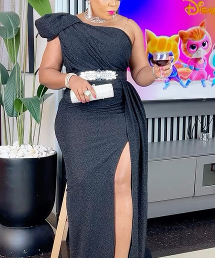 One Shoulder Draped Maxi Gown