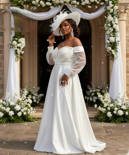 White Off-The-Shoulder Sequin Maxi Gown for Anniversary Cocktail Dinner Civil Formal Wedding Dress Bridal Photoshoot Mother of The Bride