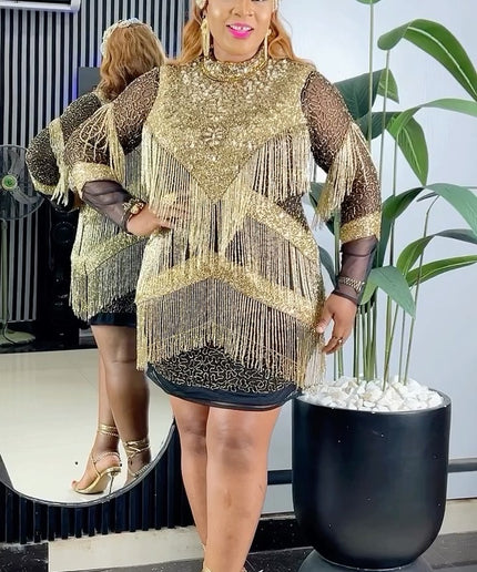 Fringe Crystal-Embellished Party Dress | Birthday Anniversary Wedding Guest
