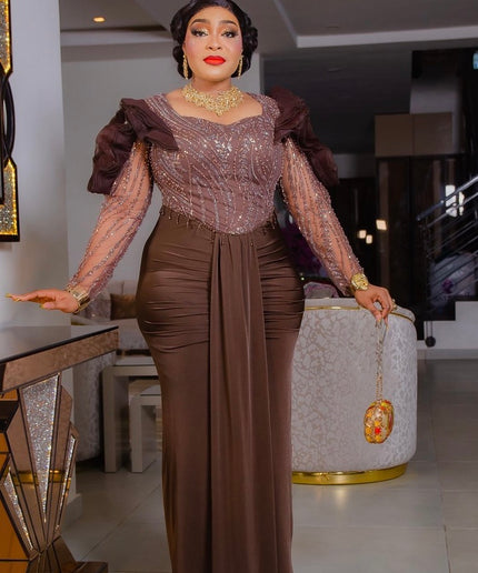 Red Beaded Ruffle Sleeve Ruched Draped Evening Dress: Mother of The Bride Wedding Guest Cocktail Party