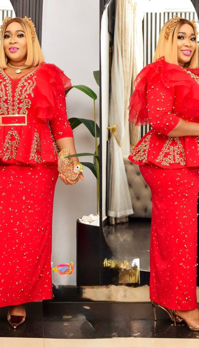 Beaded Peplum White Maxi Dress | Mother of The Bride Plus Size Wedding Guest