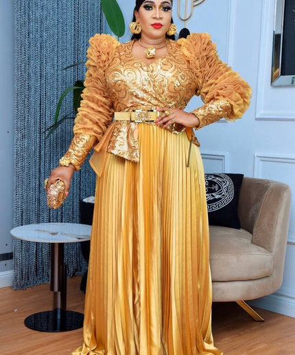 Classy Dramatic Sleeve Sequin Peplum Gown | Party Mother of The Bride Wedding Guest Gala Graduation