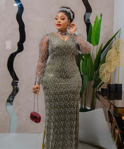 Glamorous Beaded Embellished Evening Party Gown for Wedding Guest Mother of The Bride Birthday Dinner