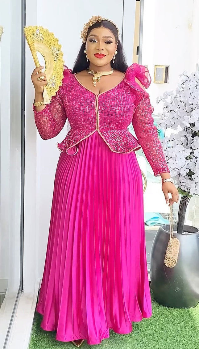 Ruffle Sleeve Pleated Peplum Maxi Dress | Birthday Party Mother of The Bride Wedding