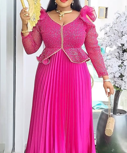 Ruffle Sleeve Pleated Peplum Maxi Dress | Birthday Party Mother of The Bride Wedding