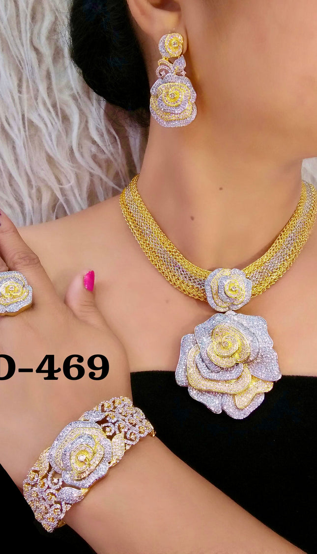 Dubai Gold Plated Jewelry Set Cubic Zirconia | Bridal Jewelry, Wedding Guest, Mother of The Bride Jewelry, Birthday Party Celebrant