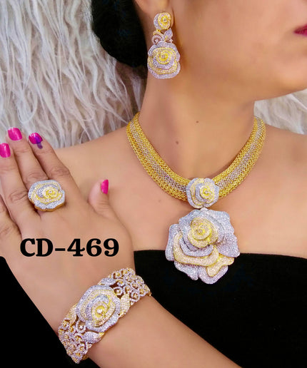 Dubai Gold Plated Jewelry Set Cubic Zirconia | Bridal Jewelry, Wedding Guest, Mother of The Bride Jewelry, Birthday Party Celebrant
