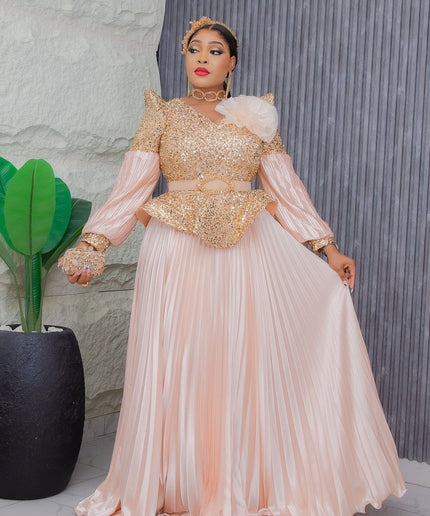 Dramatic Shoulder Sequin White Maxi Dress | Wedding Guest Gala Birthday Party Mother of The Bride