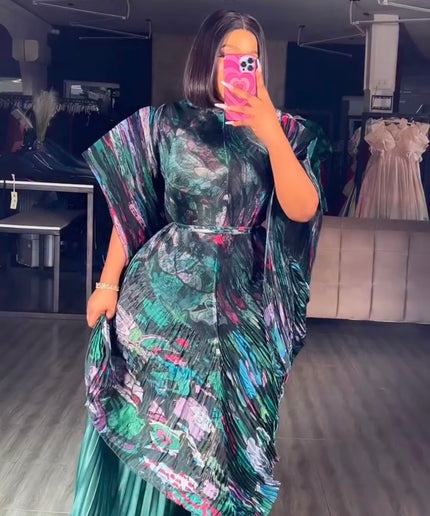 Asymmetic Pleated Kaftan Top & Wide Leg Pants, 3-Piece Outfit for Wedding Guest Engagement Ceremony Dinner Party