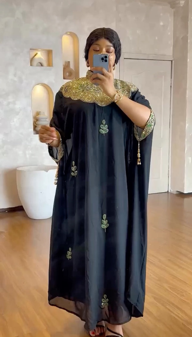 Kaftan with Beaded Embroidery and Sleeve Tassels | Women's Fashion Maxi Dress Engagement Party Birthday Wedding Guest