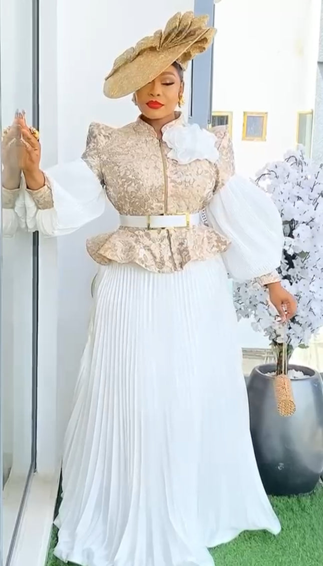 Bishop Sleeve Blouse and Pleated Skirt | Wedding Guest Birthday Party Gala