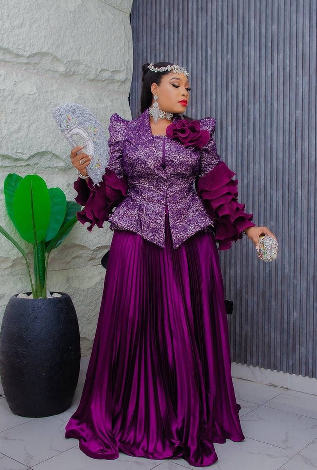 Dramatic Sleeve Top and Pleated Skirt | Mother of The Bride Graduation Celebration Wedding Guest