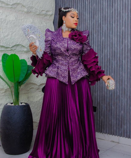 Dramatic Sleeve Top and Pleated Skirt | Mother of The Bride Graduation Celebration Wedding Guest