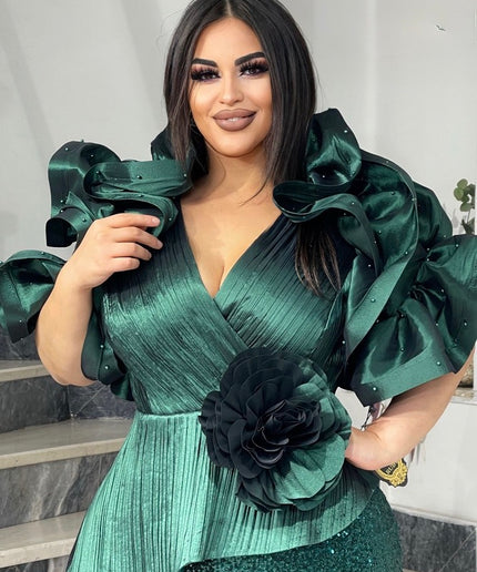 Dramatic Ruffle Sleeve Sequin Maxi Dress | Wedding Guest Look Birthday Party Mother of The Bride
