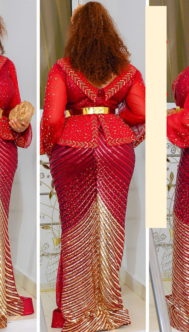Sequin Rhinestone Peplum Dress