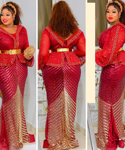 Sequin Rhinestone Peplum Dress