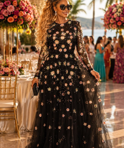 "They Won't Forget You" Orange Hand-Embellished Beaded Floral Sequins A-Line Gown for Bridal Reception Attire Wedding Guest Mother of The Bride Celebrant Birthday Party Formal Evening Dress Plus Size