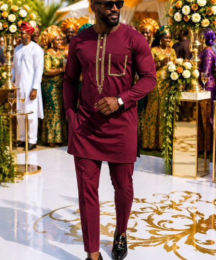 Luxury Men's African Wedding Guest Attire Black Embroidered Cotton Shirt & Pants 2-Piece Outfit for Groom Groomsmen Aso Ebi Father of The Bride Engagement Party Naming Ceremony Graduation Church Birthday Dinner Dashiki Buba & Sokoto