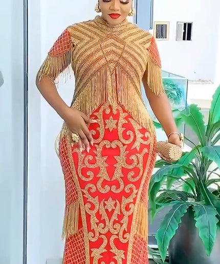 Crystal-Embellished Beaded Maxi Dress