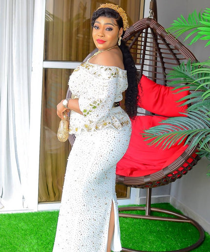 Orange Off-The-Shoulder Embellished Peplum Top & Skirt 2 Piece Set for Wedding Guest Mother of The Bride Birthday Party Gala Cocktail Anniversary