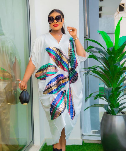 Sequined Embroidery Kaftan | Wedding Guest Birthday Party Evening Wear