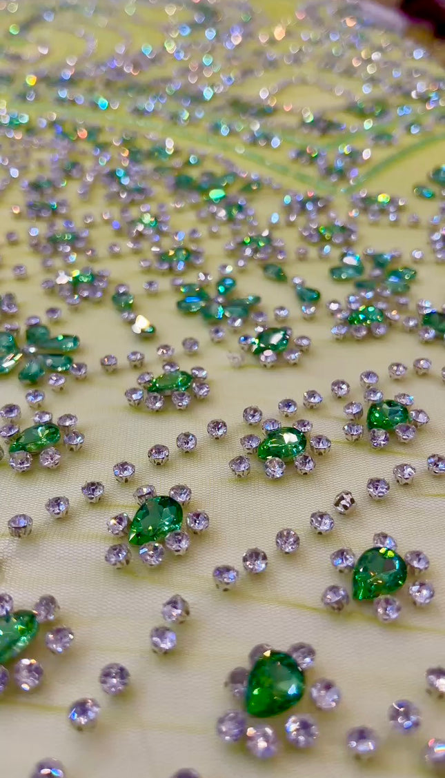 Sparkly Swarovski Crystal Hand Beaded Fabric Dressmaking Wedding Dress Bridal Reception Evening Gown Pageant Birthday Party Prom Dress