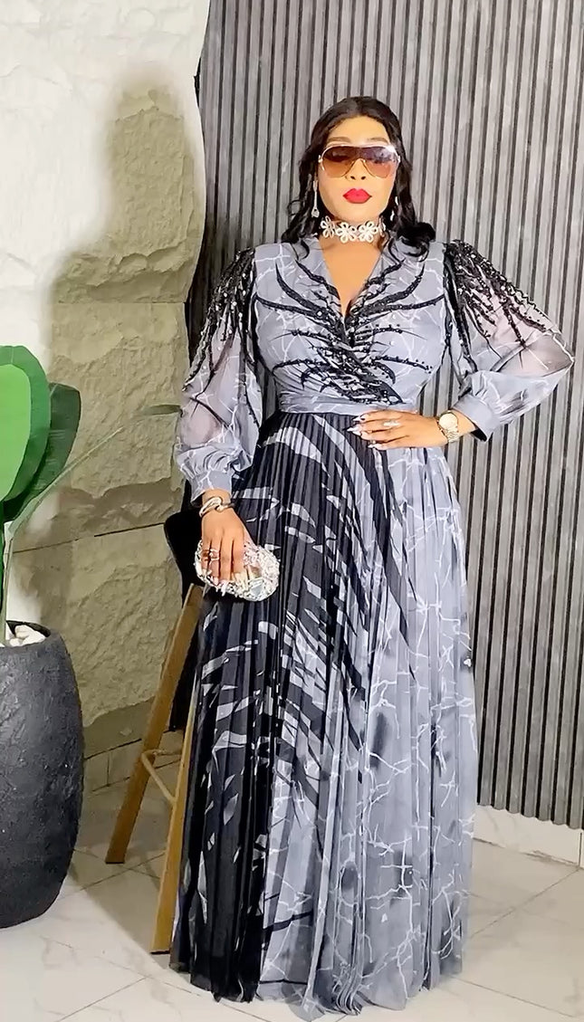 Rhinestone Embellished Pleated Dress | Women's Party Maxi Dress Birthday Graduation Photoshoot Wedding Guest