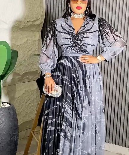 Rhinestone Embellished Pleated Dress | Women's Party Maxi Dress Birthday Graduation Photoshoot Wedding Guest
