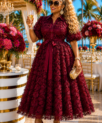 "It's Giving Luxury" White 3D Flower Pleated Maxi Dress for Wedding Guest Church Anniversary Birthday Tea Cocktail Reception Engagement Ceremony Party Outfit