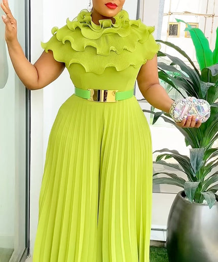 Ruffle Pleated Wide Leg Jumpsuit | Birthday Party Wedding Guest Summer Fashion
