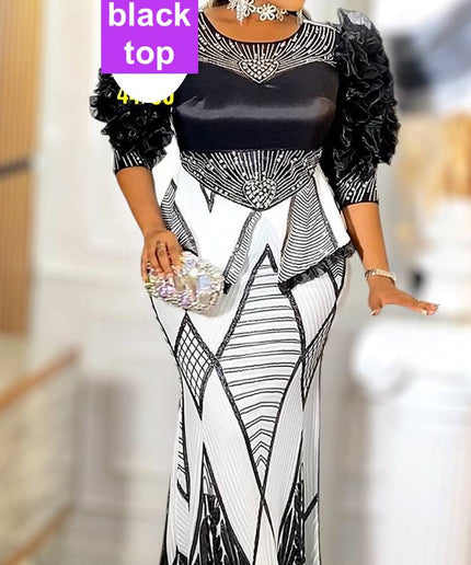Dramatic Ruffle Sleeve White Sequin Maxi Dress | Mother of The Bride Wedding Party Birthday Gala