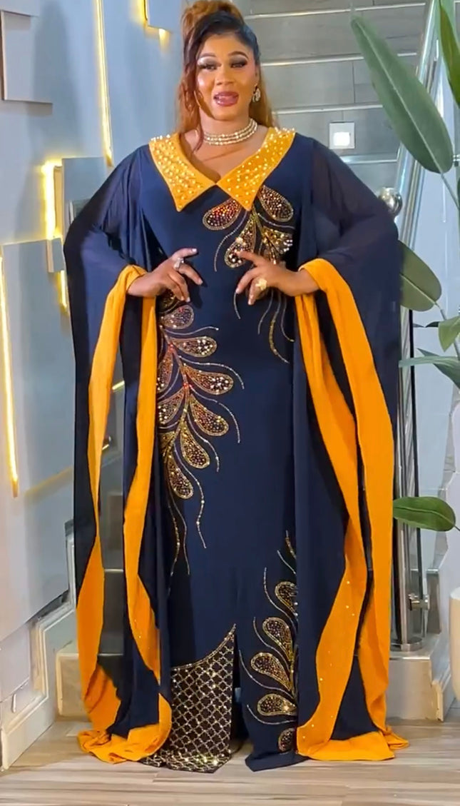 Rhinestone Embellished Kaftan Dress, African Bubu Wedding Guest Attire, Birthday Party Outfit Cocktail Dinner