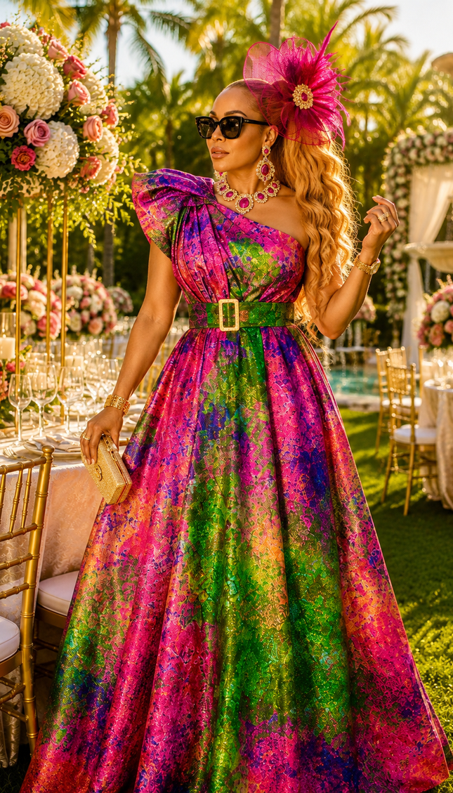 "The Grand Entrance" Brown Off-The-Shoulder A-Line Maxi Dress for Fall Wedding Guest Cocktail Reception Mother of The Bride Birthday Dinner Party Outfit