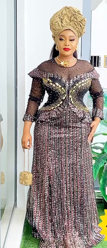 Sequin Embellished Peplum Maxi Dress