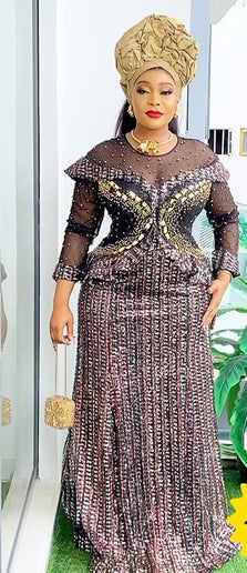 Sequin Embellished Peplum Maxi Dress