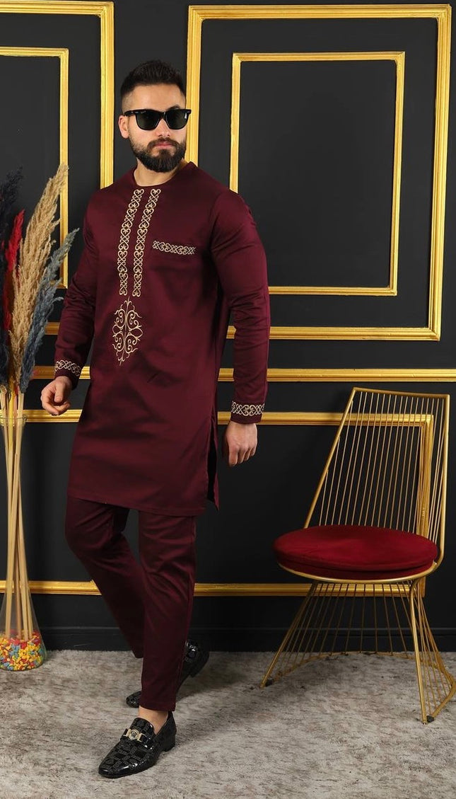 African Men's Clothing Embroidered Shirt Pants Cotton